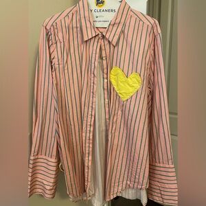 Striped Pink and Yellow Heart Button Down Shirt